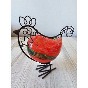 vintage Glass murano ? Chicken rooster metal country decor life size chick sprin